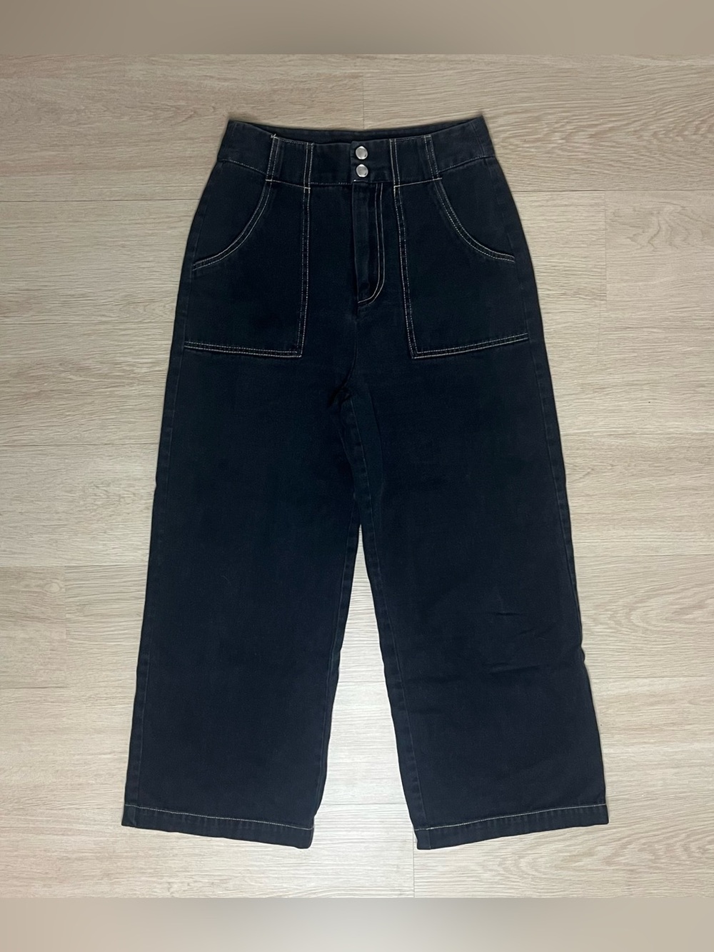 b+ab High-Waist Wide Leg Black Jeans with Front Patch Pockets
